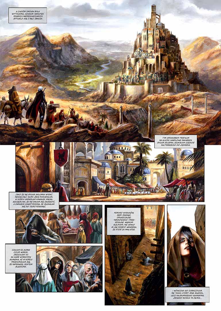 Strona z komiksu Katedra Otchłani tom 1 Ewangelia z Ariathii / Gildia asasynów wydanego przez Wydawnictwo Lost In Time.