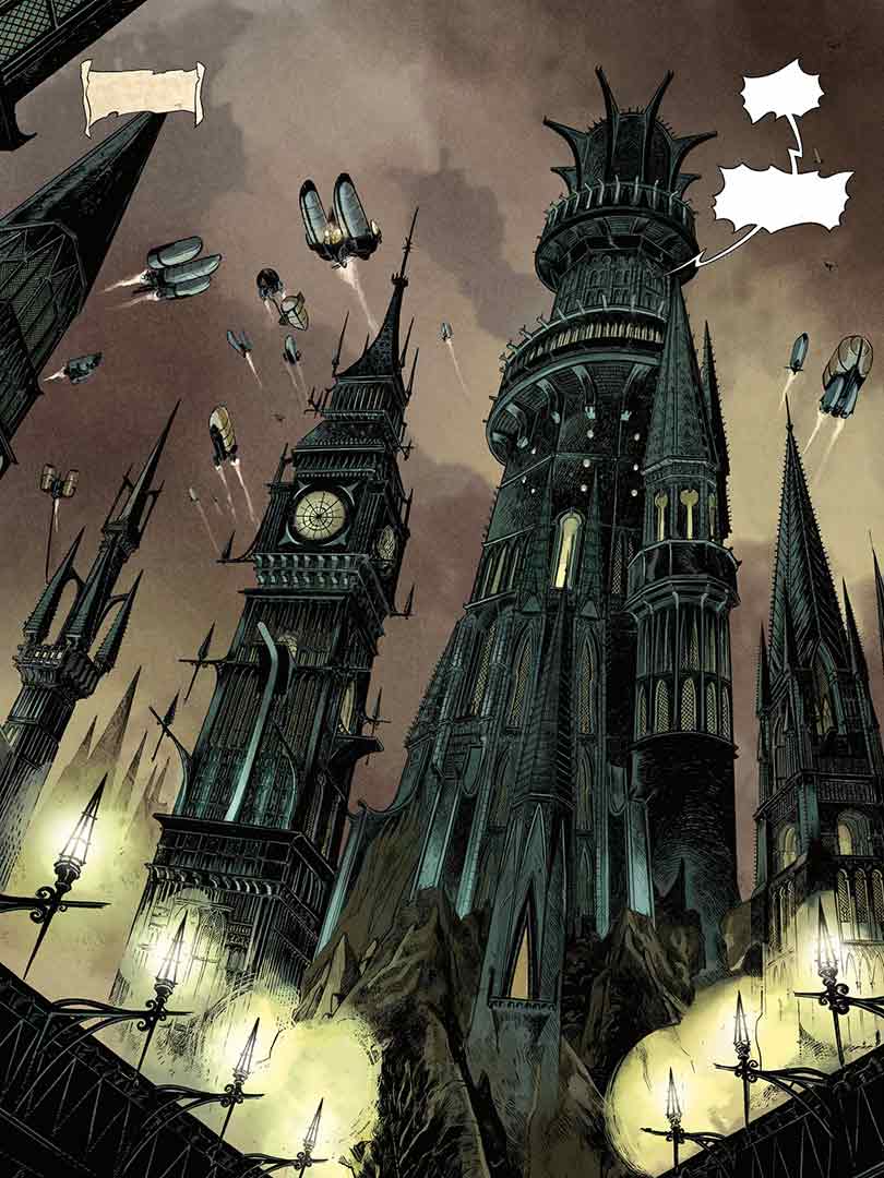 Strona z komiksu Hawkmoon tom 1 Czarny klejnot, Bitwa pod Kamargiem.