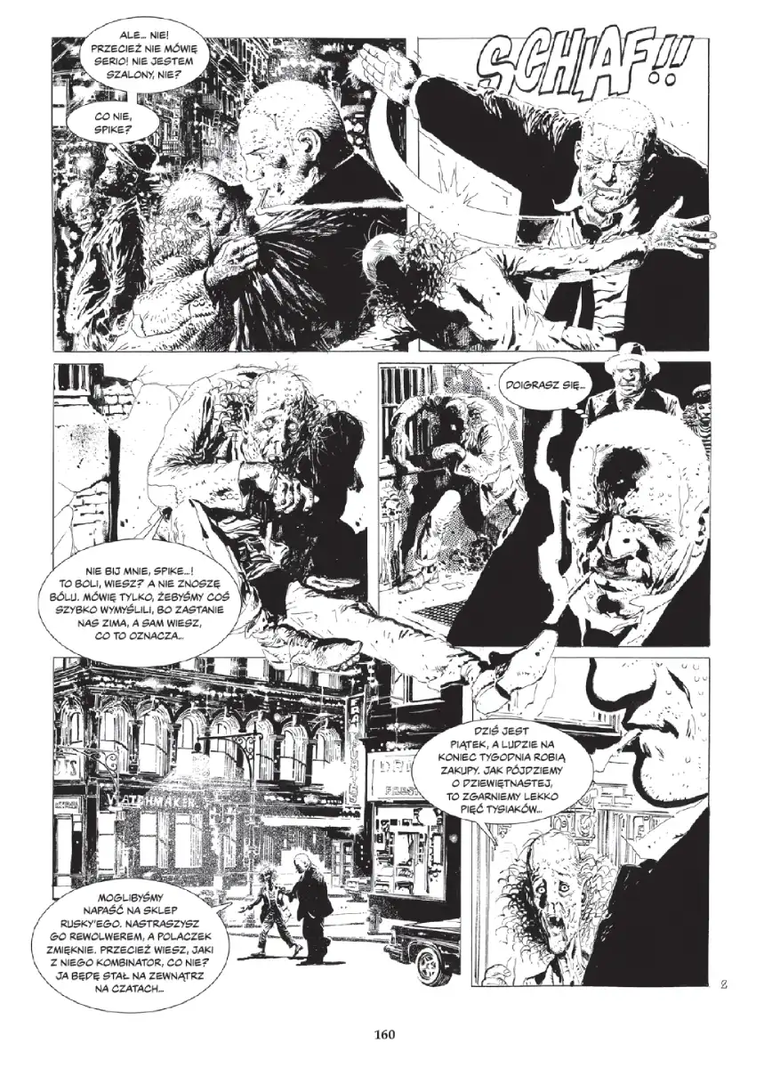 Przykładowa plansza z komiksu "Kwiat, Bakteria, Bronx". Alberto Saichann, Ricardo Ferrari, Eduardo Mazzitelli. Wydawnictwo Lost In Time.
