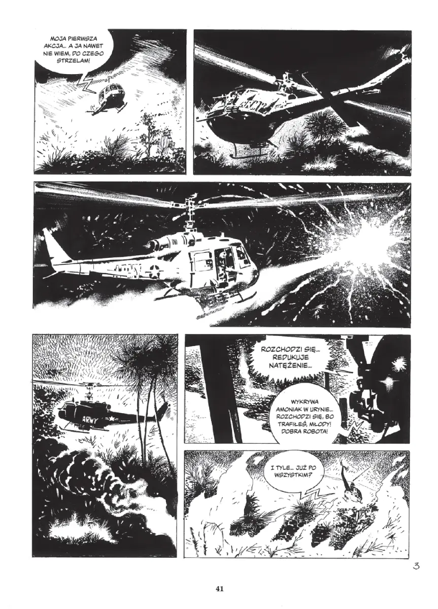Przykładowa plansza z komiksu "Kwiat, Bakteria, Bronx". Alberto Saichann, Ricardo Ferrari, Eduardo Mazzitelli. Wydawnictwo Lost In Time.