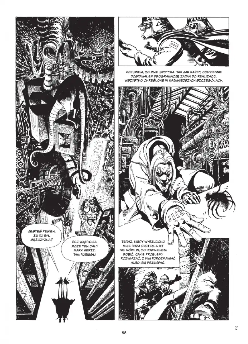 Przykładowa plansza z komiksu "Kwiat, Bakteria, Bronx". Alberto Saichann, Ricardo Ferrari, Eduardo Mazzitelli. Wydawnictwo Lost In Time.