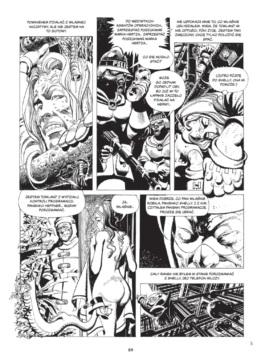 Przykładowa plansza z komiksu "Kwiat, Bakteria, Bronx". Alberto Saichann, Ricardo Ferrari, Eduardo Mazzitelli. Wydawnictwo Lost In Time.