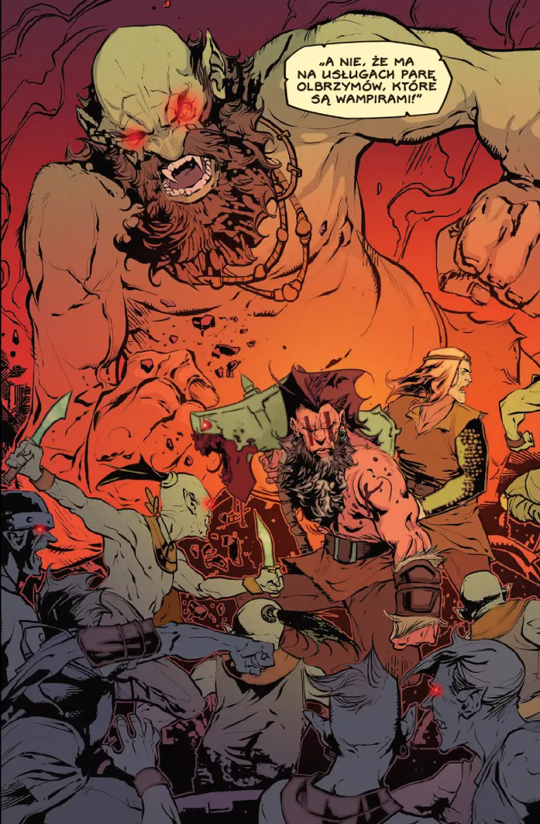 Przykładowa strona z komiksu Barbaric. Księga 2: Na pieńku / Będzie piekło. Michael Moreci, Nicholas Eames, Nathan Gooden. Wydawnictwo Lost In Time.