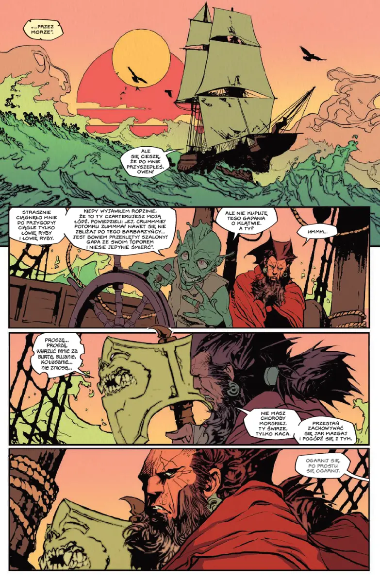 Przykładowa strona z komiksu Barbaric. Księga 2: Na pieńku / Będzie piekło. Michael Moreci, Nicholas Eames, Nathan Gooden. Wydawnictwo Lost In Time.